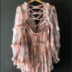 Floral semi sheer strapy backless dress